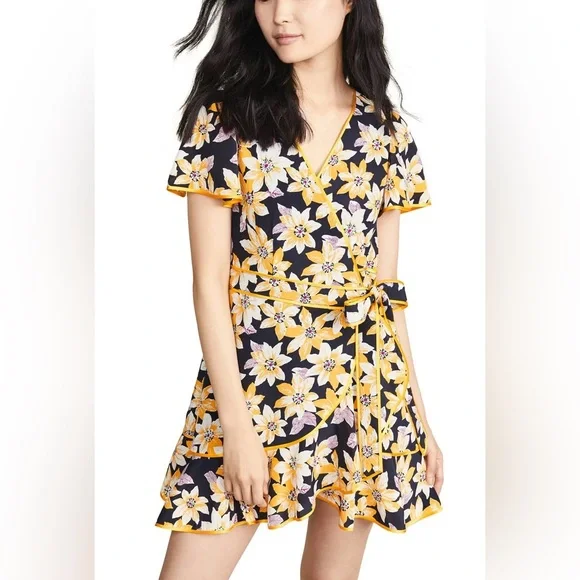 Cinq á Sept Floral Cameron Yellow & White Wrap Dress | Size 4 - Picture 3 of 9